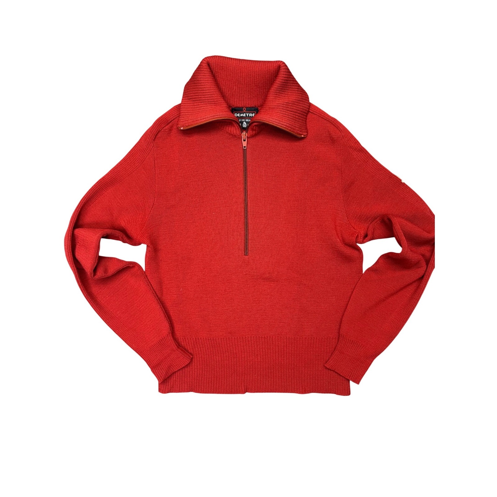 Demetre Vintage Red Pure Virgin Wool Quarter Zip Mock Neck Sweater Ladies Large